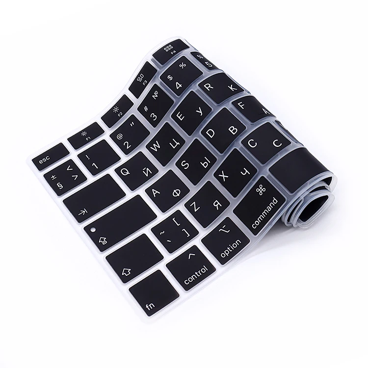 HRH Black Silicone Russian Keyboard Skin Cover EU Version For MacBook Newest Air 13 touch bar ID A2179 M1 A2337 (2020 Release)