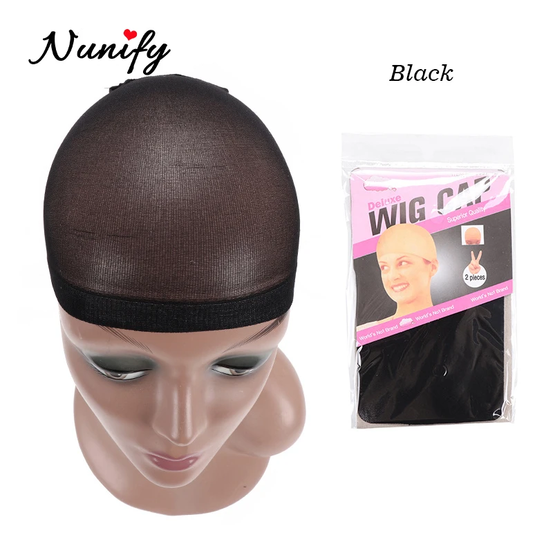 Nunify эластичная лента для волос, невидимая шапка для изготовления парика, свободный размер, шапка для чулок, красный, кофейный, черный, бежевый, коричневый, 6 цветов - Цвет: Black