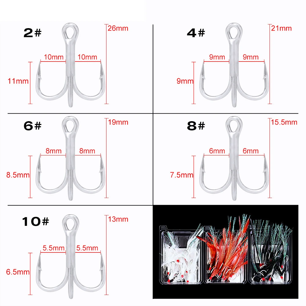 Treble Fishing Hooks 10pcs Treble Hooks With Feather Tackle Fishing Hook Stronger Carbon Steel Barbed Fishhooks Pesca Accessary