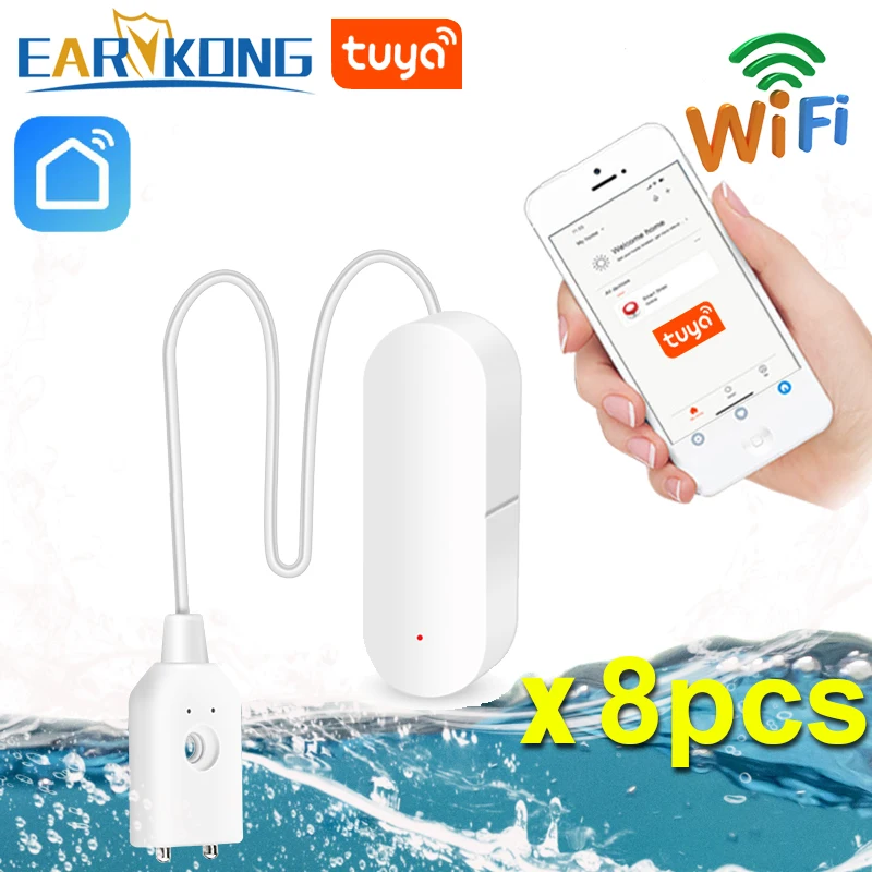 EARYKONG-Sensor inteligente de fugas de agua, alerta de fugas de inundación de desbordamiento, WiFi, Compatible con Monitor de aplicación remota Tuyasmart Smart Life