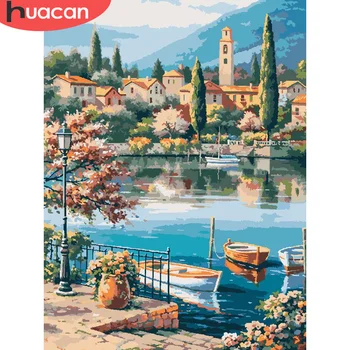 

HUACAN DIY Painting By Number HandPainted Art Gift Drawing On Canvas Home Decor Pictures By Number Seaside City Kits