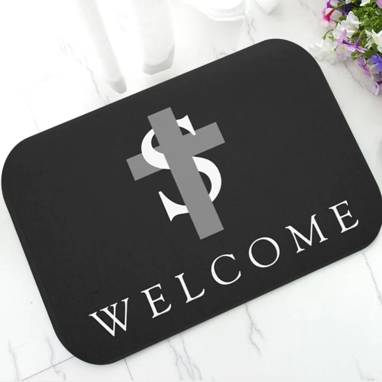 Elegant Christian Faith Initial Religious Cross Doormat Door Mat