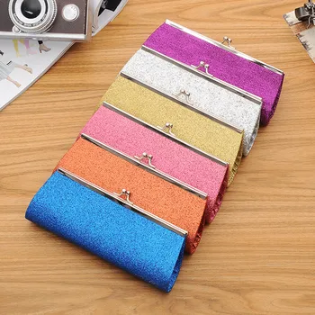 

High-quality PVC Color Clutch Bag Metal Clip Vintage Long Wallet Creative Chain Handbag Wallets Card Holder