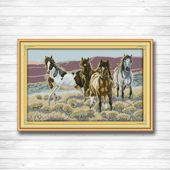 

The four horses home wall Decor paintings counted print on canvas DMC 11CT 14CT DMS kits Cross Stitch embroidery needlework Sets