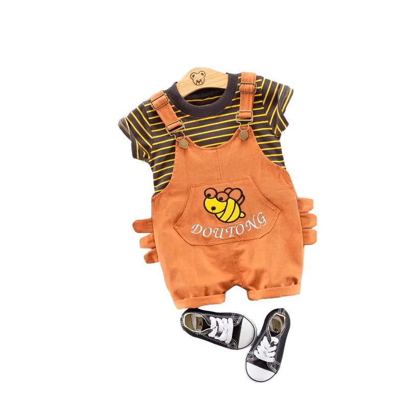 Комплект летней одежды для маленьких мальчиков и девочек полосатая футболка на