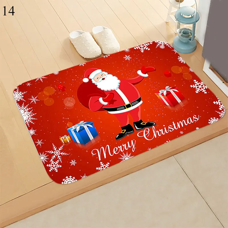 14 Merry Christmas Decoration Doormat Santa Claus Printing Flannel Floor Mat Non-slip Mat Christmas Home Decoration Door Mat - Цвет: 14