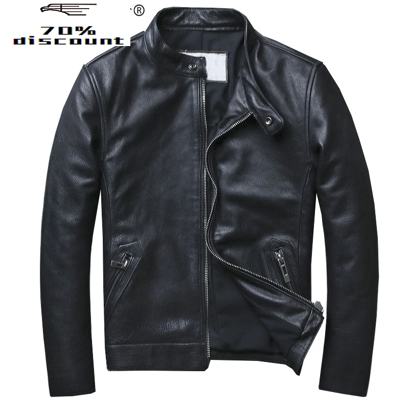 

Genuine Leather Jacket Men Cowhide Locomotive Motorcycle Jacket Man Spring Short Real Cow Leather Coats Men 682 KJ2440