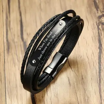 

WHEN I'M DEAD. JUST THROW ME IN THE TRASH Men's Multi-layer Braided Wrap Leather Bracelet for Men Personalise Jewelry in Black
