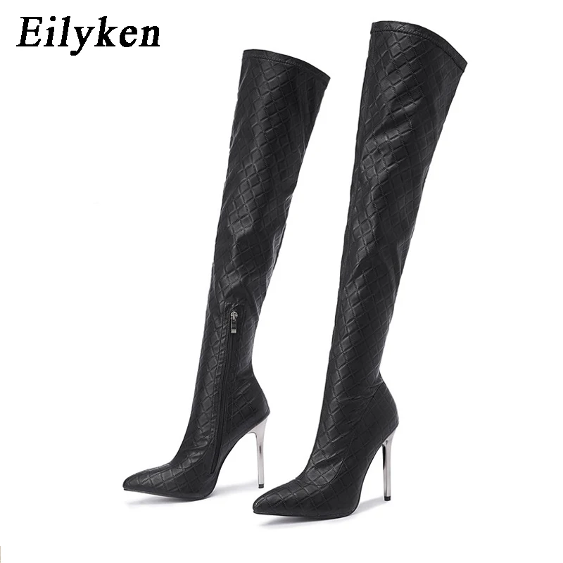 Eilyken Sexy Over The Knee Boots Women Thin Heels Pointed Toe Zipper Thigh High Booties Winter Nightclub Party Stripper Shoes,women high heel boots