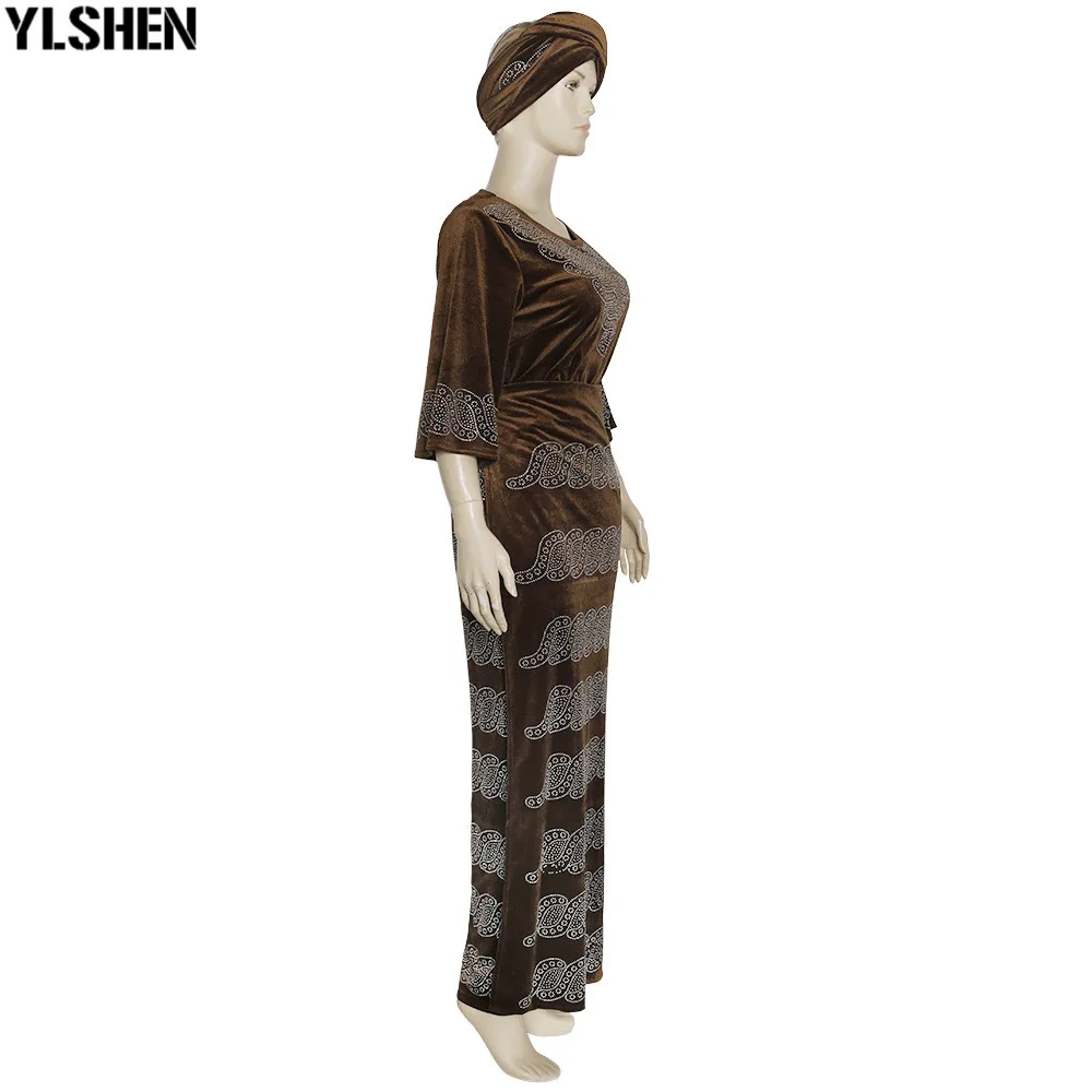 African Dresses for Women 3 Piece Set Dashiki Diamonds Tops Skirt African Clothes Bazin Broder Riche Fashion Robe Africaine Femme 14