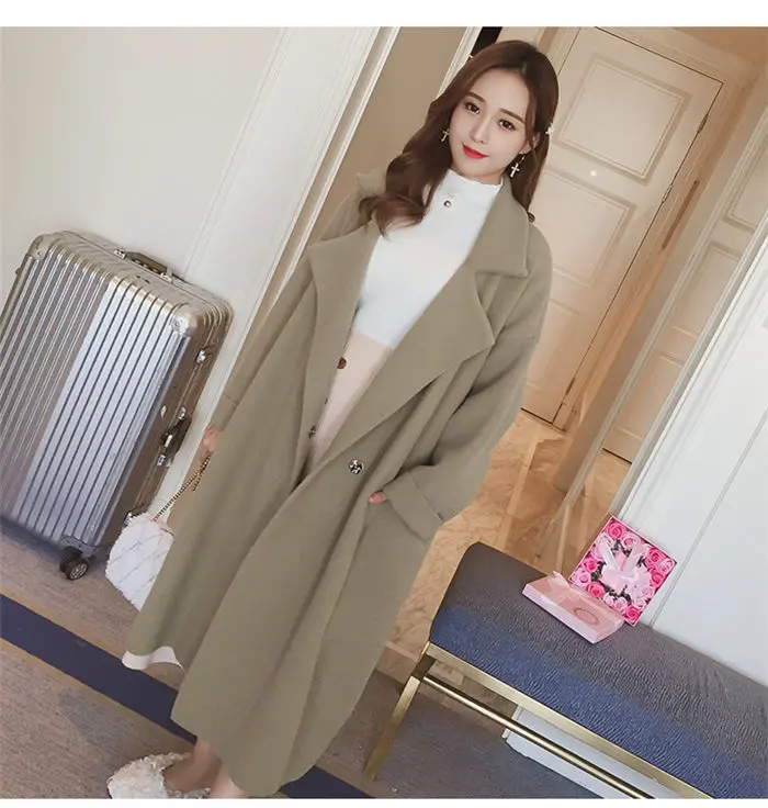 Large Size Women's Woolen Coat Autumn Winter New Plus Velvet Slim Jacket Woman Loose Long Casaco Feminino Inverno f2359