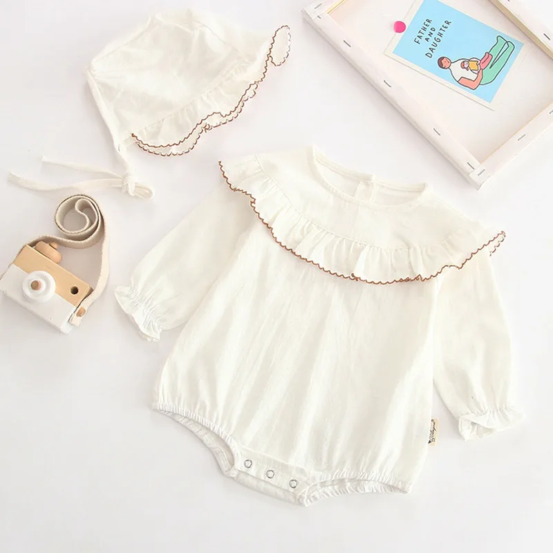

2pcs Baby Rompers+Hat 2020 Spring Newborn Infant Color Long Sleeve Jumpsuit Play Suit For Baby Girl Fashion Baby Girl Clothes