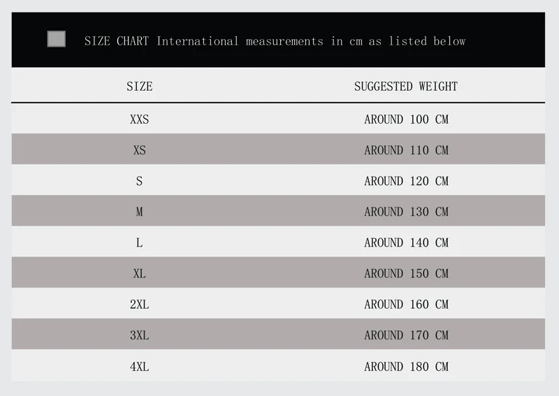 Kids Firemen Size Chart