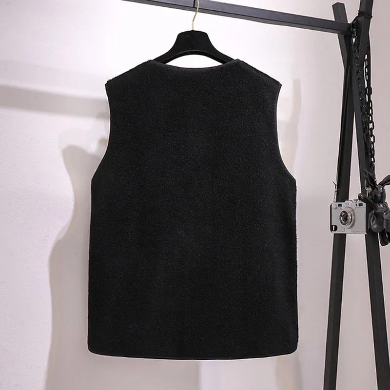 150Kg Plus Size Women\'s Bust 158 Faux Lamb Hair Waistcoat Vest  Autumn V-neck Single-breasted Solid Vest 6XL 7XL 8XL 9XL 10XL