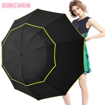 

130CM Women's Umbrella Double Layer Golf Umbrellas Rain Women Folding Umbrella For Men Corporation Folding Umbrella