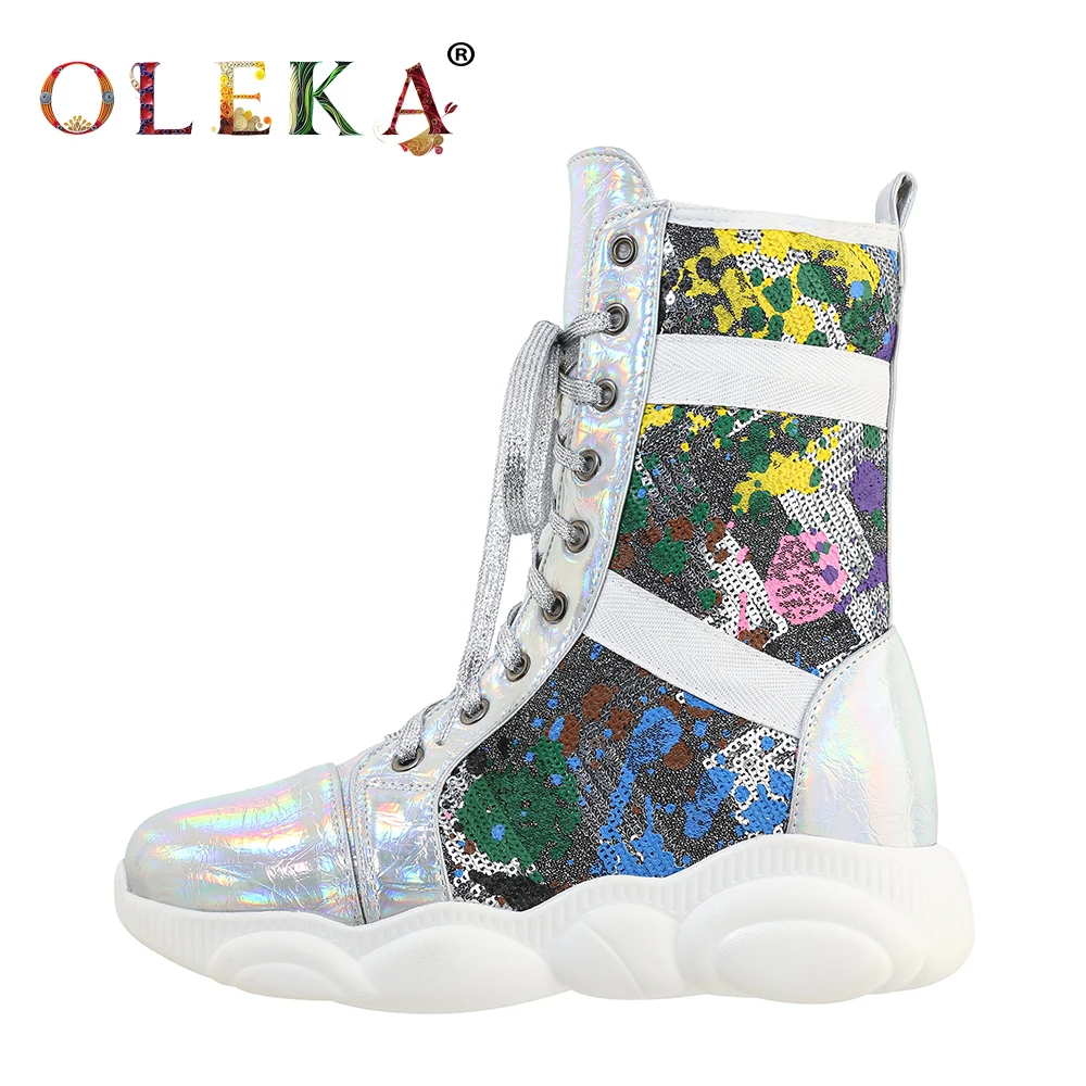 

OLEKA Mid-calf Winter Boots For Women Platform Bling Round Toe Sexy Boots Novelty Style Western New AS477