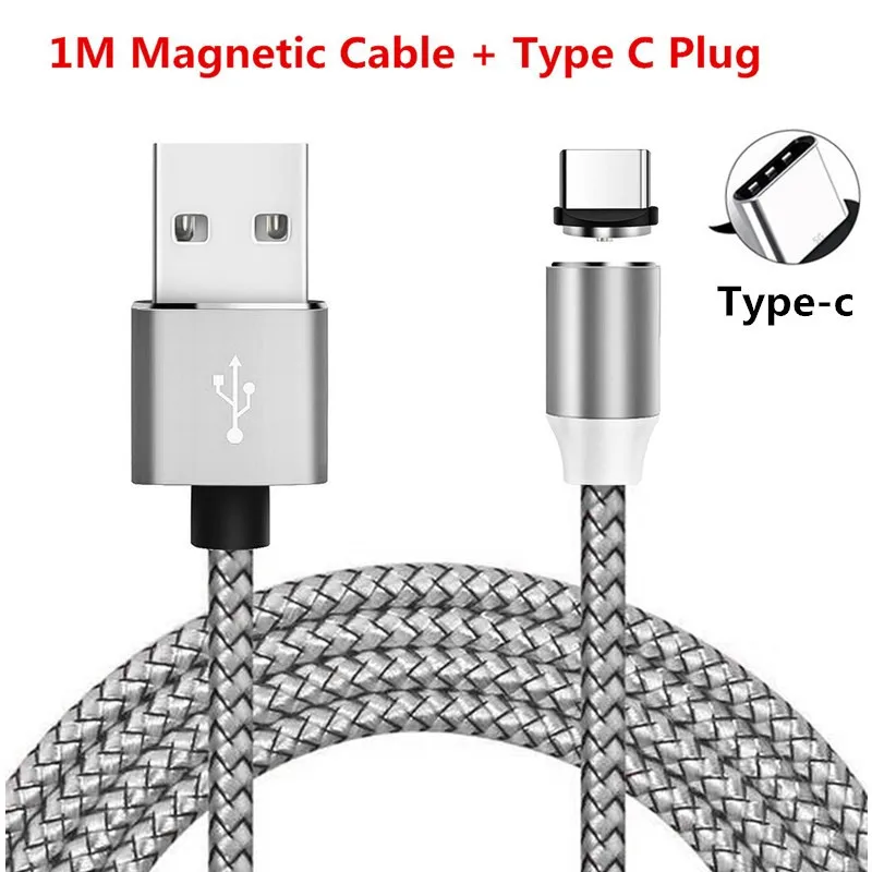 1 м Micro usb type C зарядный Магнитный USB кабель для huawei Y5 Y6 Y7 Prime y9 prime p smart honor 9 8 10 lite 8x 8a 8s - Цвет: For Type C Silver