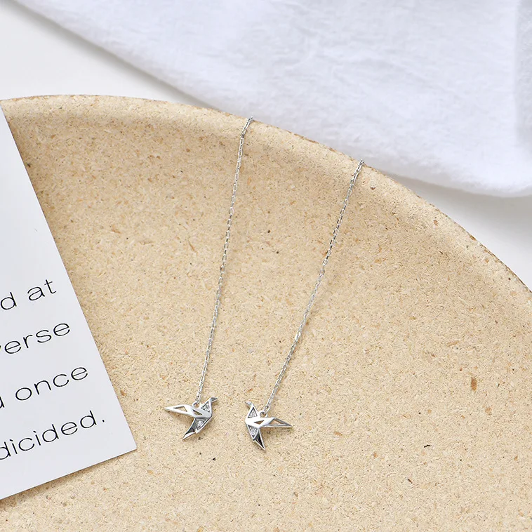 lovely crane animal ear line woman 100% 925 Sterling silver Jewelry fashion Hypoallergenic dangle earrings for women gift