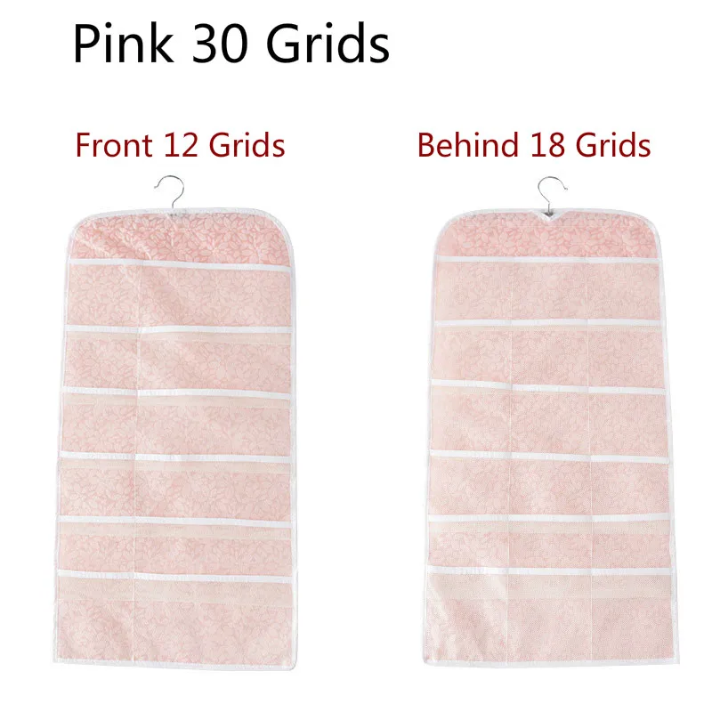 pink 30 Grids Органайзер для шкафа, органайзер для нижнего белья, двухсторонний 15/30 карманов, носки, бюстгальтер, нижнее белье, сортировка, сумка для хранения, настенная сумка для шкафа - Цвет: pink 30 Grids