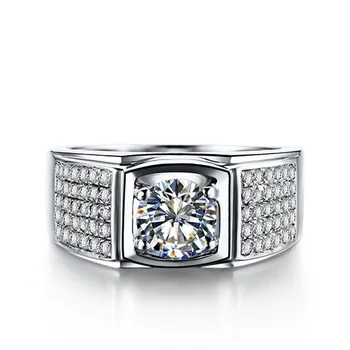 

Test Positive 1Ct 6.5mm D-E Moissanite Diamond Men Ring Solid 925 Sterling Silver Ring Male Wedding Ring