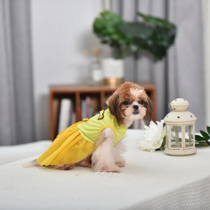 Платье для питомца; Милая газовая юбка с бантом для щенков и кошек; летняя юбка-американка без рукавов; одежда; FP8
