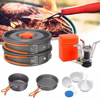 

Mini Camping Stoves Folding Outdoor Gas Stove +Cookware Bowl Pot Set Portable Furnace Cooking Picnic Stoves Cooker Gas Burners