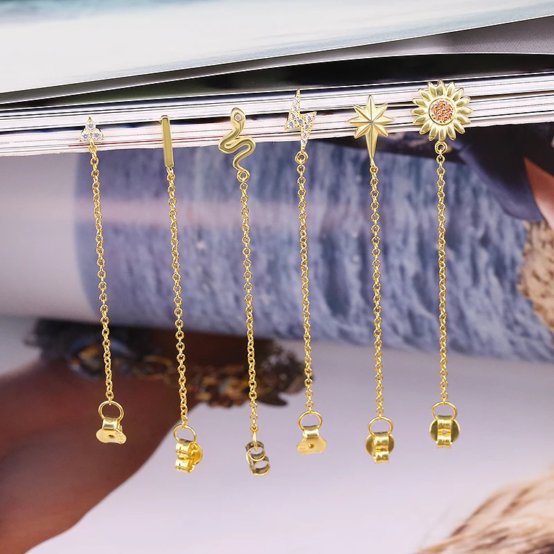 1pcs Gold Silver Color Lightning/Snake Chain Stud Earrings for Women 925 Sterling Silver Tassel Earrings Fashion Jewelry