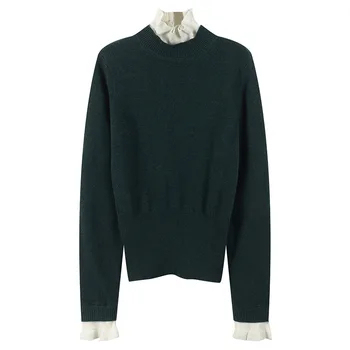 

2020 Ruffled Collar Knitted Sweater Women Pullovers Long Sleeve Solid Oversized Top Butterfly Sleeve Lady Jumper Pull Femme