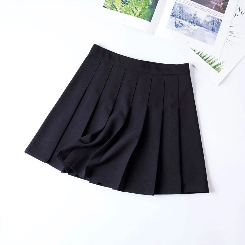 JLI мая, тонкие юбки в складку, осенняя однотонная мини-юбка с завышенной талией в стиле ампир нормкор, повседневная Короткая юбка для девочек в консервативном стиле - Цвет: Black