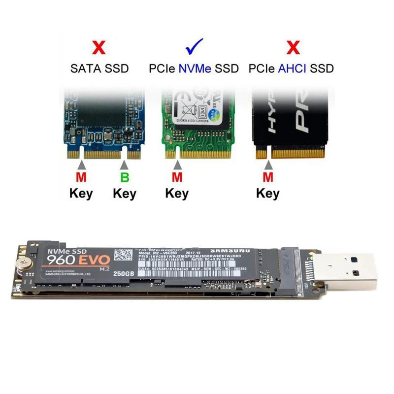 Nvme к Usb адаптеру, 10 Гбит/с Usb3.1 Gen 2 M.2 диск PCIe SSD для карты type-A(без кабеля), Usb к M2 твердотельный накопитель(ключ м