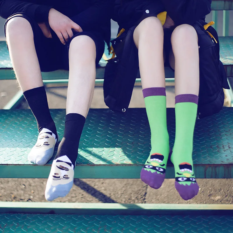 Парные хлопковые носки для мужчин и женщин, персональные прихотливые носки с мультипликационным принтом, прямые забавные женские носки, носки