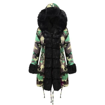 Women Coat F2 ASSEZSAC, осенне-зимнее Новое Женское пальто, камуфляжное, плюшевое, с меховым воротником, теплое пальто, куртка, толстая, модная женская куртка с капюшоном - Цвет: Women Coat F2