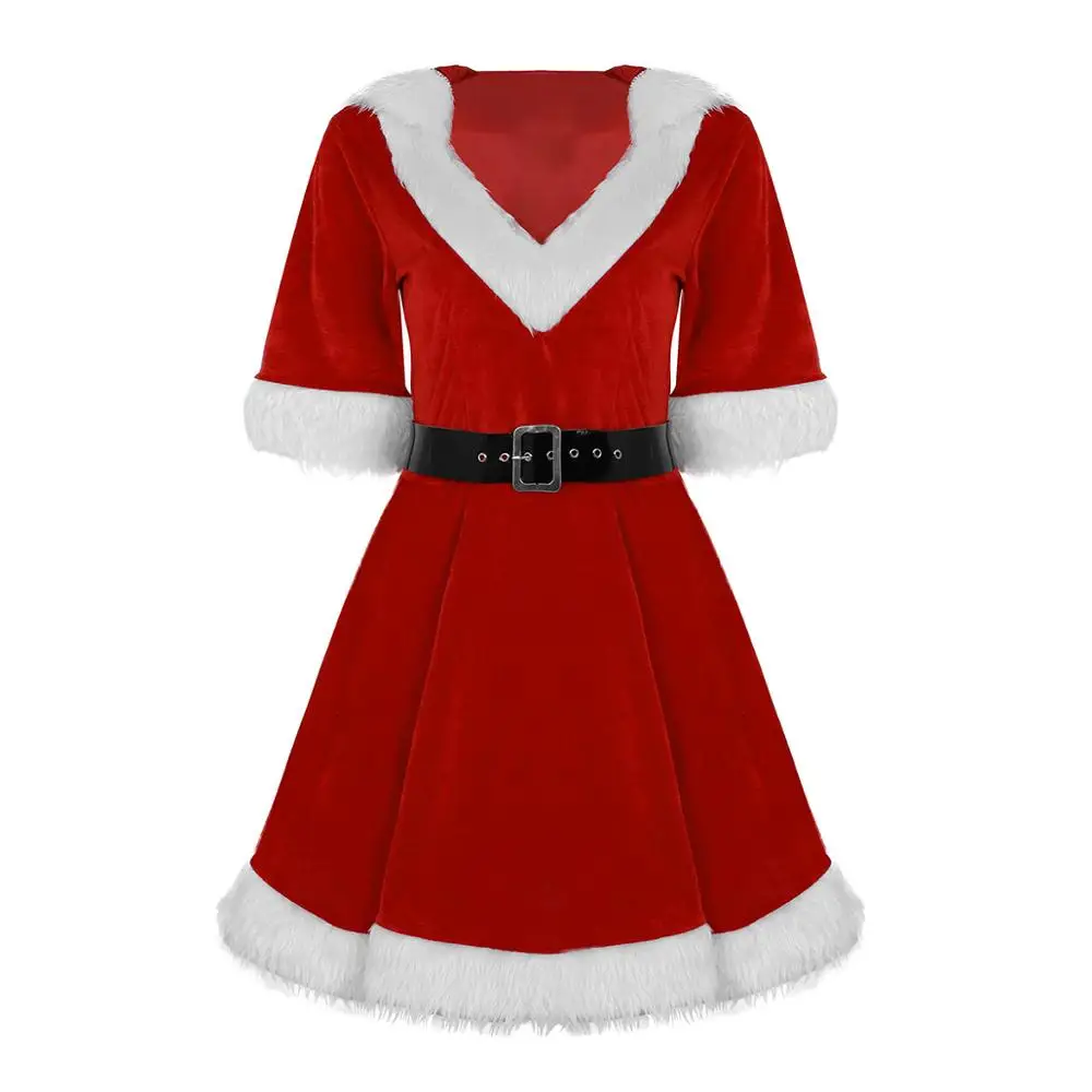 Cosdaddy женское рождественское платье с v-образным вырезом красный бархат Mrs. Claus косплей костюм нарядное платье для Санты с капюшоном