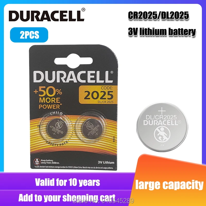 DURACELL-Pila de botón Original CR2025 DL2025, 3V, baterías de litio para reloj, ordenador, calculadora, Control DL/CR 2025, 2 uds.