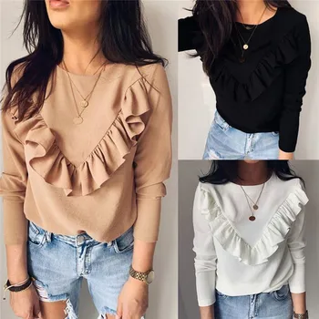 

Fashion Casual New 2020 Women Autumn Solid Splice Tops O-Neck Long Sleeve Loose Long T-Shirts Female Hot Sale Clothing Tops