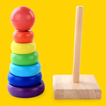 

Wooden Toys For Children Educational Toys Wooden Seven-Color Tower Rainbow Tower Stacks Of Building Blocks