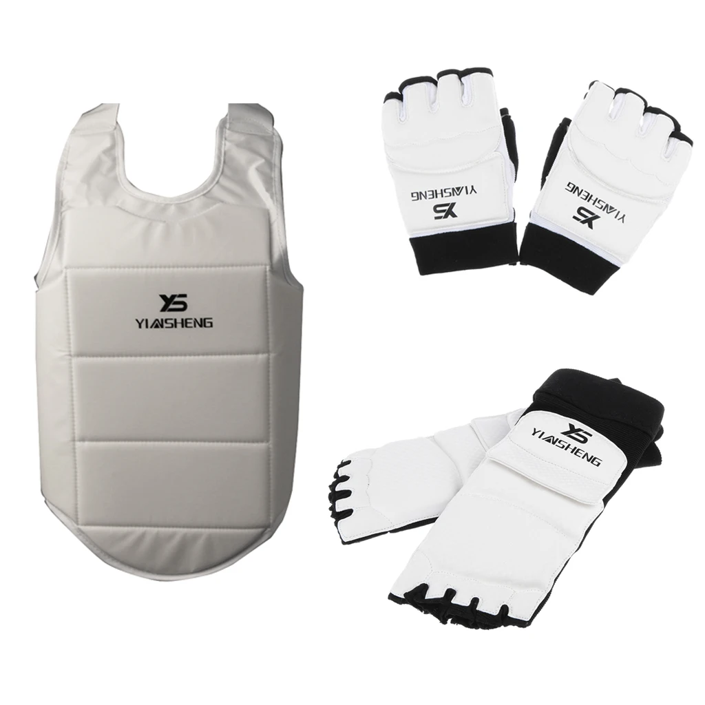 

Karate Chest Guard & PU Boxing Gloves & Foot Guards Taekwondo Sparring Gear for Training Competition