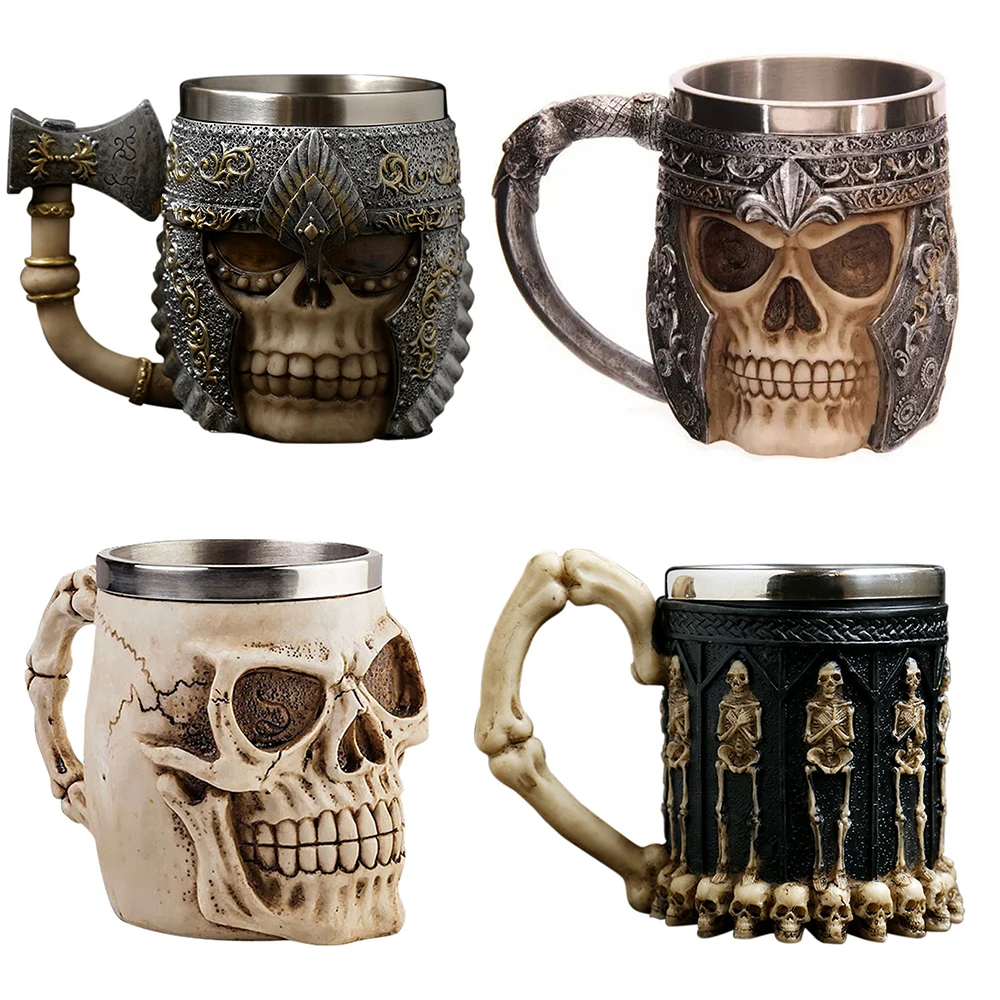 

Stainless Steel Skull Coffee Mug Beer Cup Halloween Decoration Skeleton Tankard Cup Skull Beer Mugs for Men Father's Day Gifts