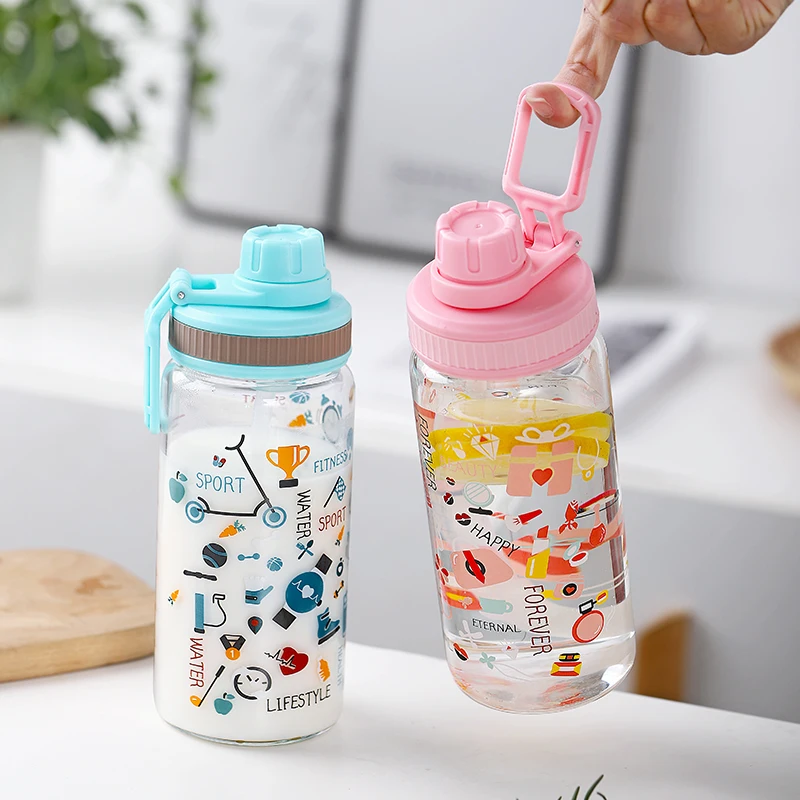 

Straw Glass Water Bottle With Capacity Scale Leakproof Sports Portable Water Bottle For Girls Student Outdoor 350ml 500ml