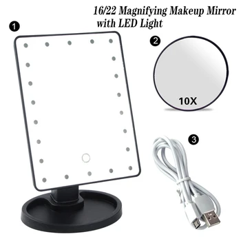 

20/16 LEDs Lighted Makeup Mirror Touch Screen Portable Battery Operated USB Charging Magnifying Tabletop Lamp Cosmetic Mirror