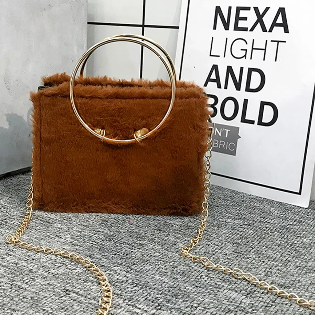Модная женская однотонная плюшевая сумка через плечо в простом стиле сумки