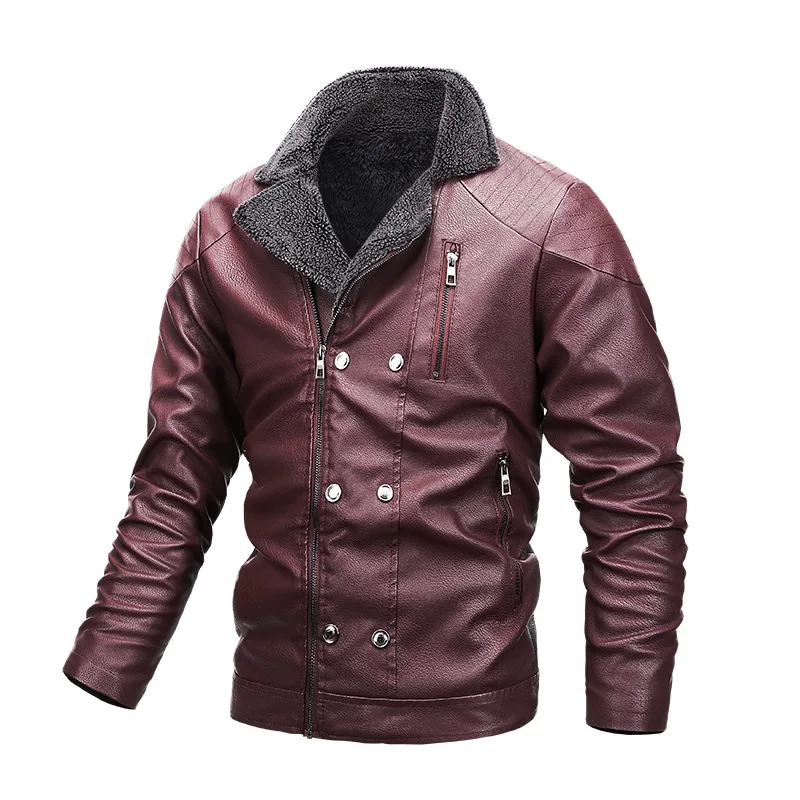 2021 brand cross border winter men's jacket motorcycle leather jacket plush leather jacket large men's leather jacket men's genuine leather bomber jackets
