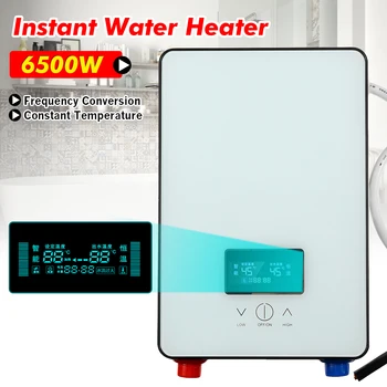 

6500W Instant Water Heater AC220V Bathroom Tankless Electric Water Heater Intelligent Self-checking LCD Digital Display White