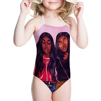 

HYCOOL One-Piece Suits African Black Sisters Girls Pattern Kids Swimwear Children Swimming Bathing Suit Girl Summer Swimsuit