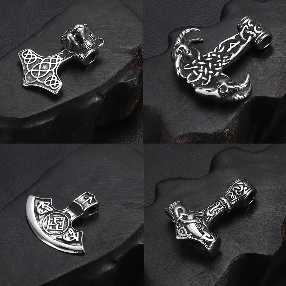 Edelstahl Wikinger Thor Hammer Axt Anhänger für Halskette DIY Zubehör Finden Schmuck Machen Männer Charm Zubehör – Detail 13
