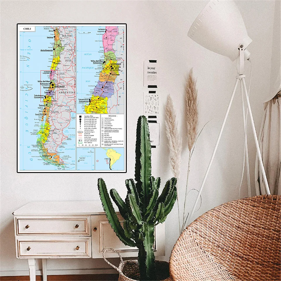 42*59cm Transportation Map of The Chile Political Map In French Small Poster Canvas Painting Travel School Supplies Home Decor