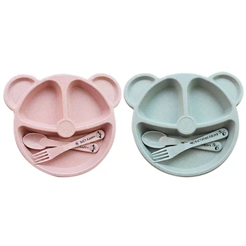 

2 Set Baby Bowl+Spoon + Fork Feeding Food Tableware Cartoon Panda Kids Dishes Baby Eating Dinnerware Set Anti-Hot Training Bowl