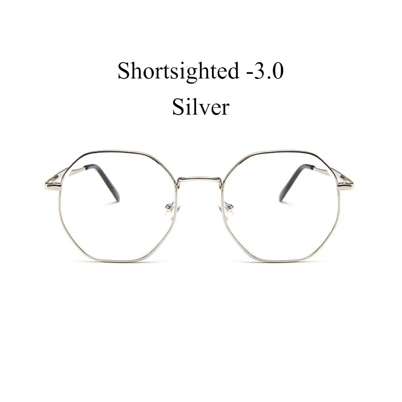 IBOODE многоугольные металлические очки для близоруких женщин и мужчин готовые близорукие очки женские мужские очки для близоруких очки унисекс - Цвет оправы: Silver Myopia 3.0