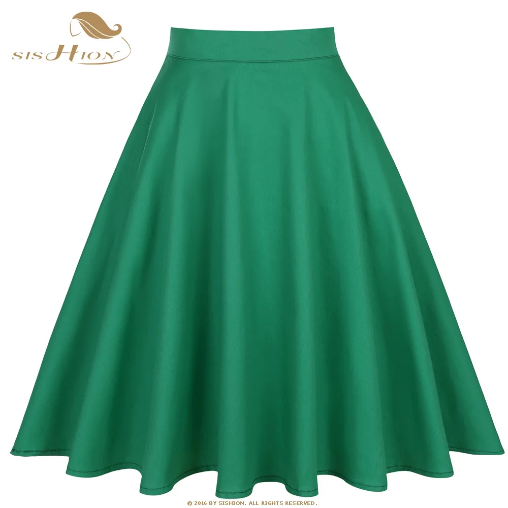 SISHION хлопковая черная юбка женская s сексуальная миди летняя юбка цветочный узор в горошек черный красный синий размера плюс высокая талия клетчатая Женская юбка - Цвет: Solid Green