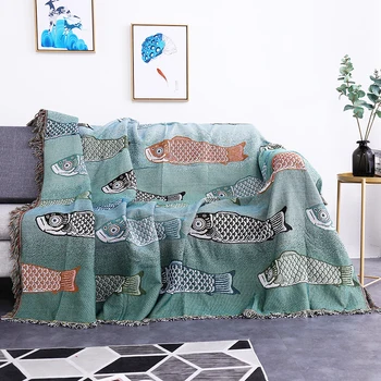 

Modern minimalist Koi Throws Blanket Cotton thread auspicious Slipcover Sofa blankets Couch towel Tapestry Dorm Home Decor